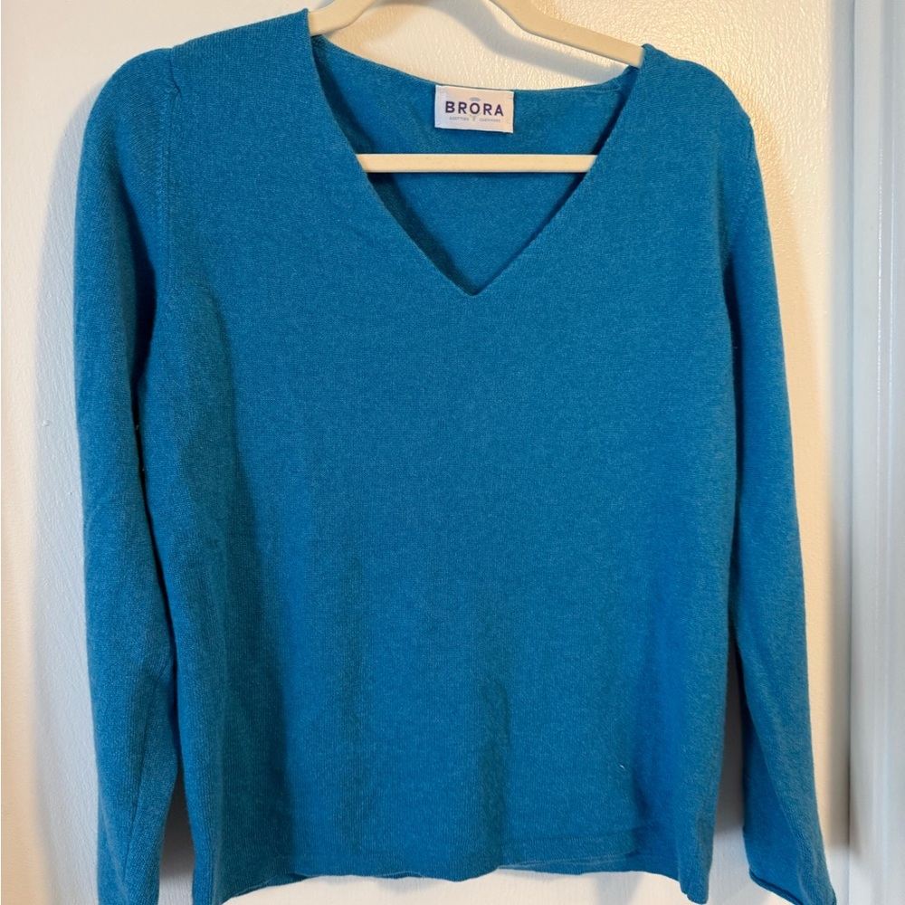 Brora Scottish Cashmere Blue V-Neck Sweater